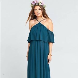 REBECCA RUFFLE MAXI DRESS ~ DEEP JADE CHIFFON